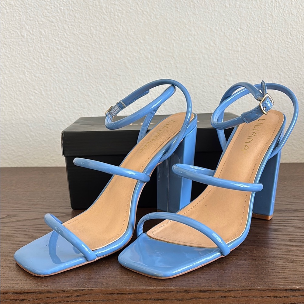 Zara Blue Chunky Heel Sandals